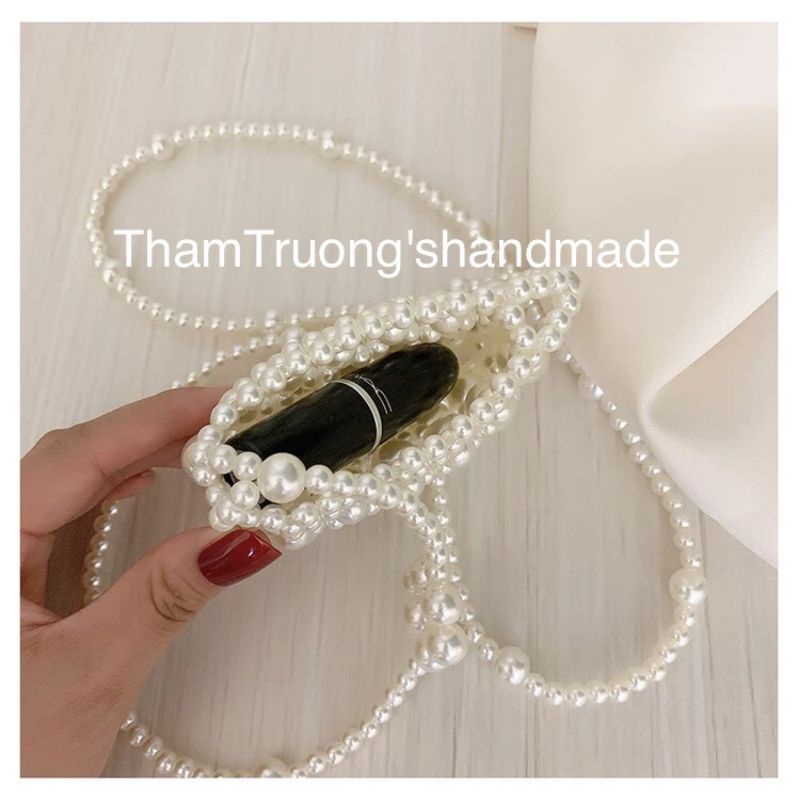 Túi đeo chéo mini ngọc trai kết quai hoa cho mẹ và bé