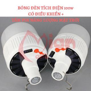 ( Hàng MỚI VỀ ) [Có điều khiển] Bóng đèn tích điện 100w có điều khiển và pin năng lượng mặt trời