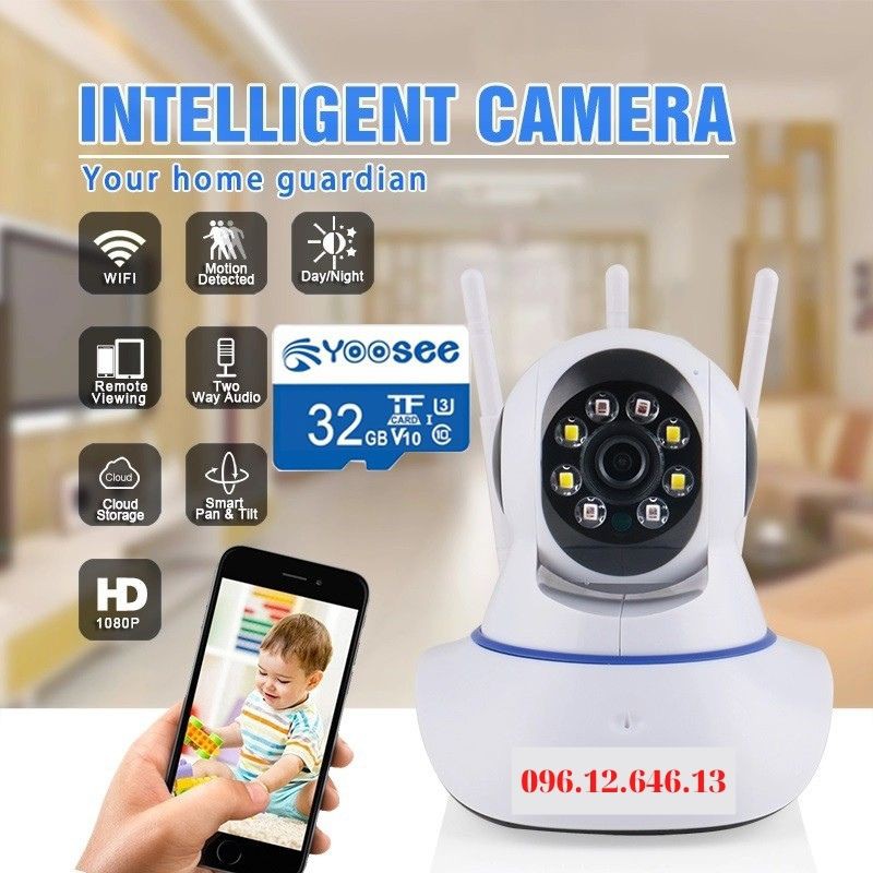 Camera wifi YOOSEE 3 râu 2.0 mp, Camera IP YooSee hỗ trợ ♥️♥️Tiếng Việt ♥️♥️  tặng 💥Thẻ Nhớ 32Gb 💥 tiêu chuẩn