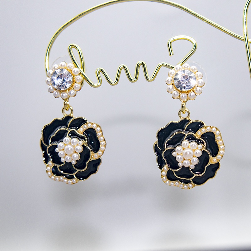 Bông Tai Bạc 925 Hình Hoa Trà Đính Ngọc Trai Phong Cách Retro Thời Trang Cho Nữ