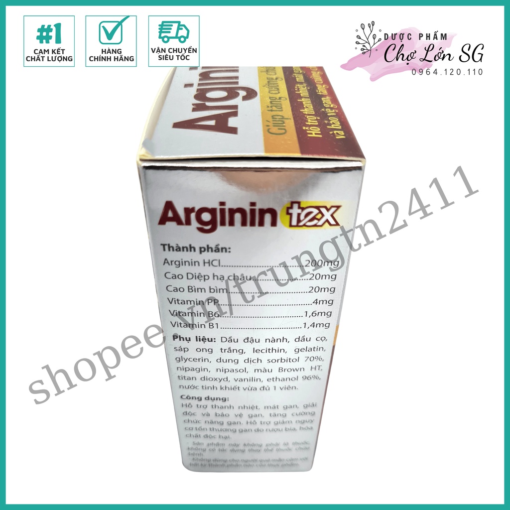 Viên uống mát gan ARGININ TEX giảm tổn thương gan do bia rượu  - Hộp 60 viên