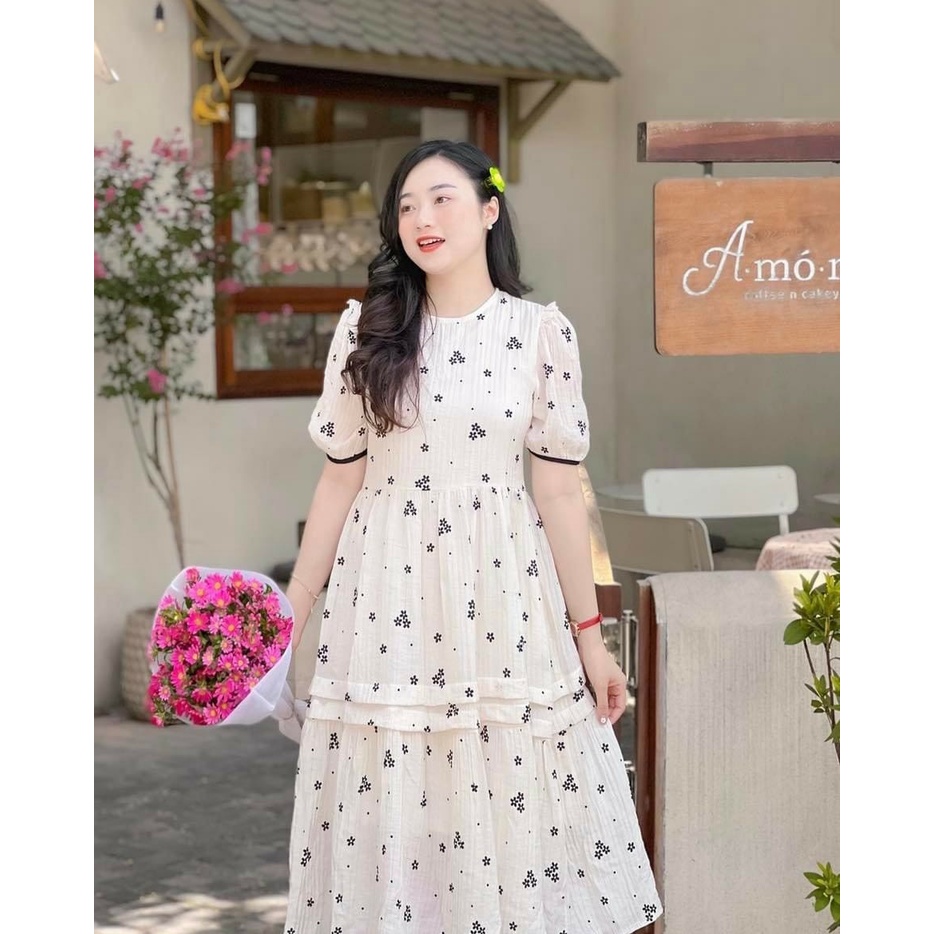 Váy babydoll đũi hoa tuyết dễ thương, siêu xinh