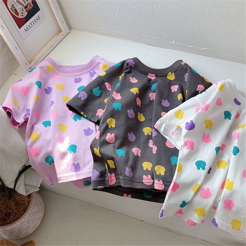 Áo Thun Cotton Tay Ngắn In Họa Tiết Hoạt Hình Phong Cách Hàn Quốc Thời Trang Mùa Hè 2022 Cho Bé Gái