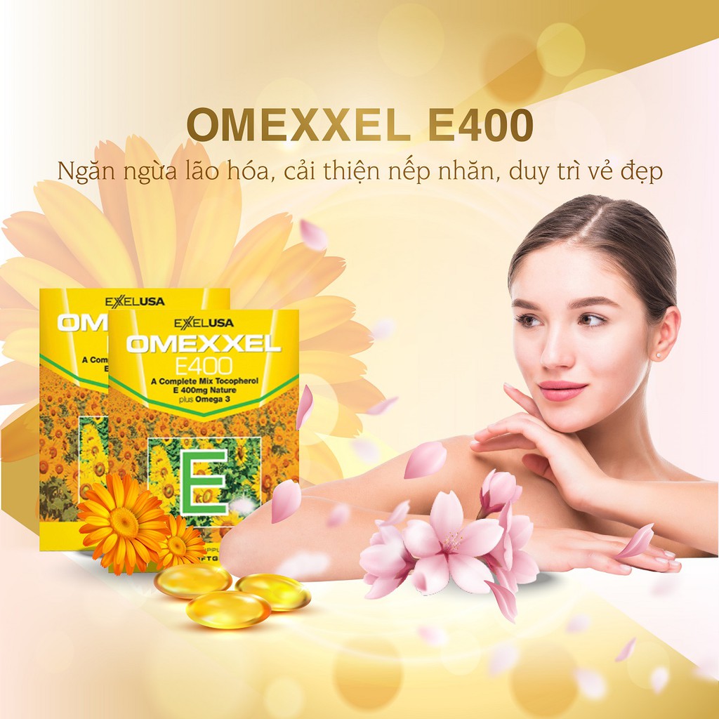 Bộ viên uống chống lão hóa da Omexxel E400 - Omexxel Skin - 30 viên/ hộp - Tặng 1 hộp Omexxel Collgen 30 viên
