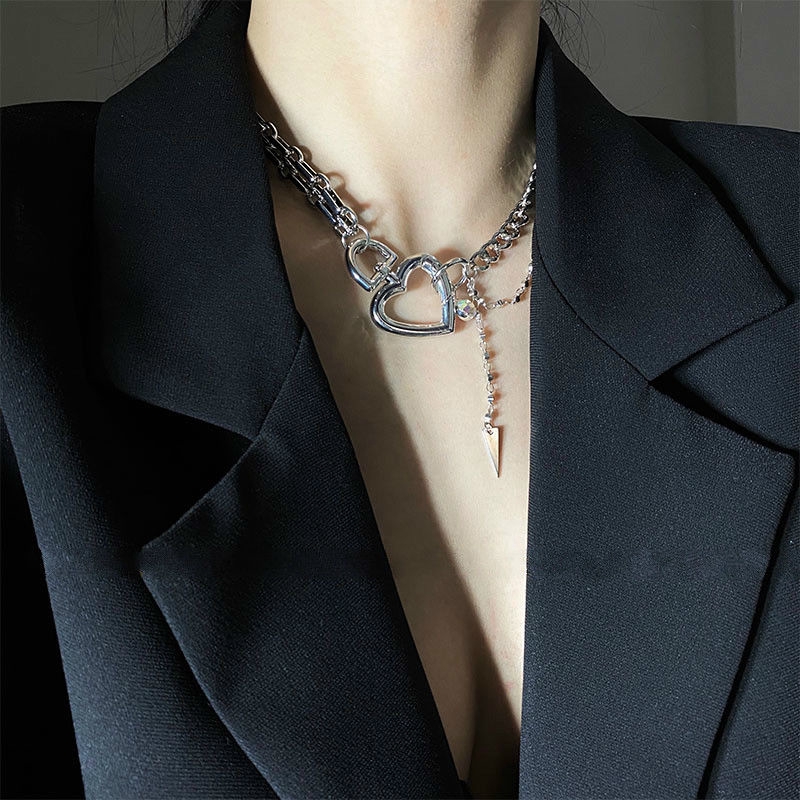 Vòng Cổ Gắn Mặt Trái Tim + Ổ Khóa Độc Đáo Phong Cách Hip-Hop