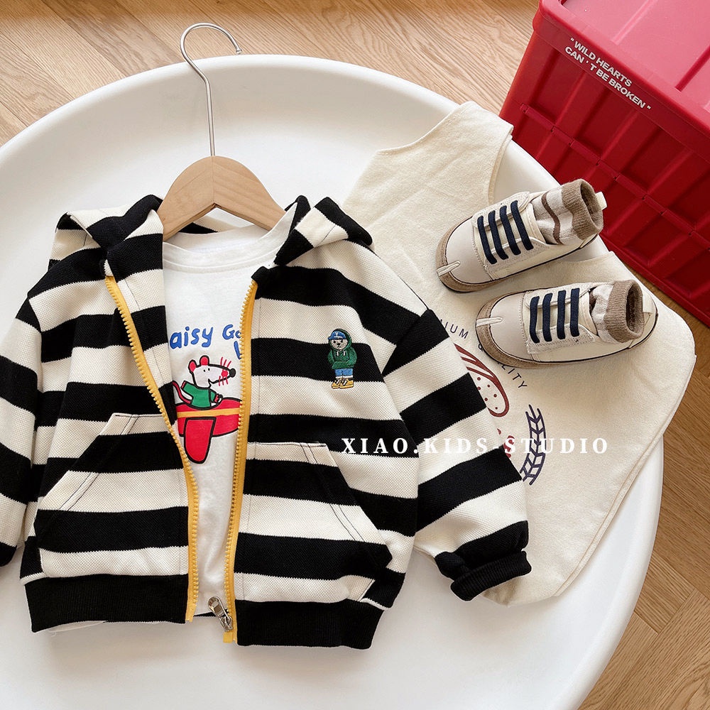 Áo Khoác Hoodie Dáng Rộng Có Khóa Kéo Thêu Hình Gấu Thời Trang Thu Đông Mới Cho Bé Trai Và Gái
