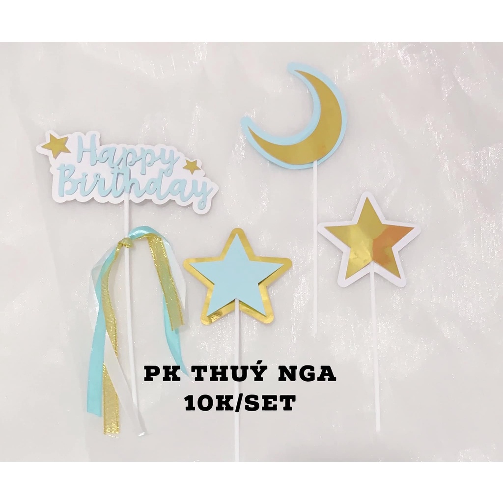 5 SET CẮM TRĂNG SAO HPBD TRANG TRÍ BÁNH KEM