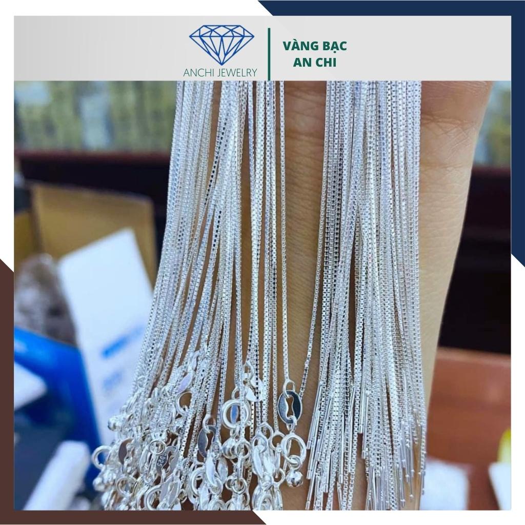 Dây chuyền bạc xuyên tâm xỏ hạt trai 8mm màu trắng ánh hồng, size 0,6mm và 1mm, Anchi jewelry