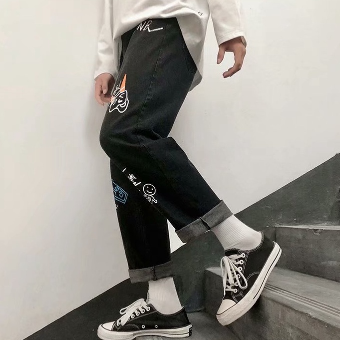 Quần Jeans Ống Suông Nam In Quần Bò Nữ ống đứng Hình Anime Quần ống Suông Mới Phong Cách Hàn Quốc Quần Baggy Jean Thời Trang Quần Jean Nam Co Giãn Unisex