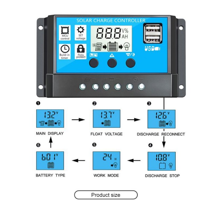 Điều khiển sạc pin năng lượng mặt trời 30A/360W/12V, bộ sạc pin mặt trời, sạc pin năng lượng mặt trời