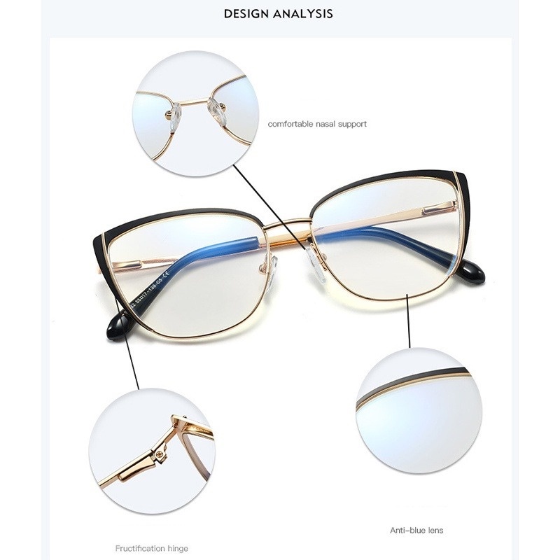 Mắt Kính Gọng Kim Loại Hình Mắt Mèo Chống Ánh Sáng Xanh Thời Trang Retro Phương Tây Cho Nữ