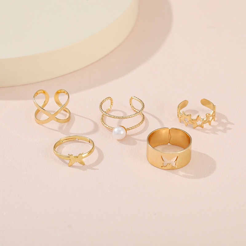 set nhẫn 5 chiếc phong cách retro, combo 5 nhẫn cá tính