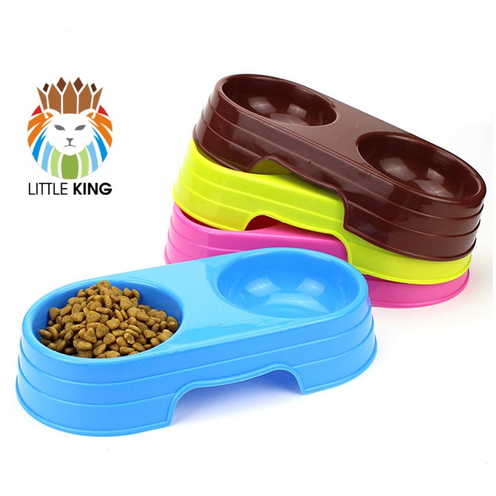 Bát ăn đôi tròn cỡ nhỏ cho chó mèo con, thú cưng cỡ nhỏ Little King pet shop chất liệu nhựa PP nhiều màu sắc