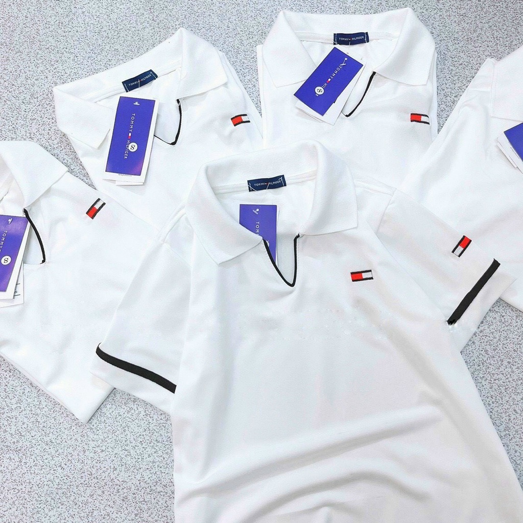 ÁO POLO TOMMY (HOTTREND) PHỐI MÀU TRẮNG Đen, CHẤT LIỆU POLO cá sấu, tay ngắn , cổ bẻ, thoáng mát, thấm mồ hôi.