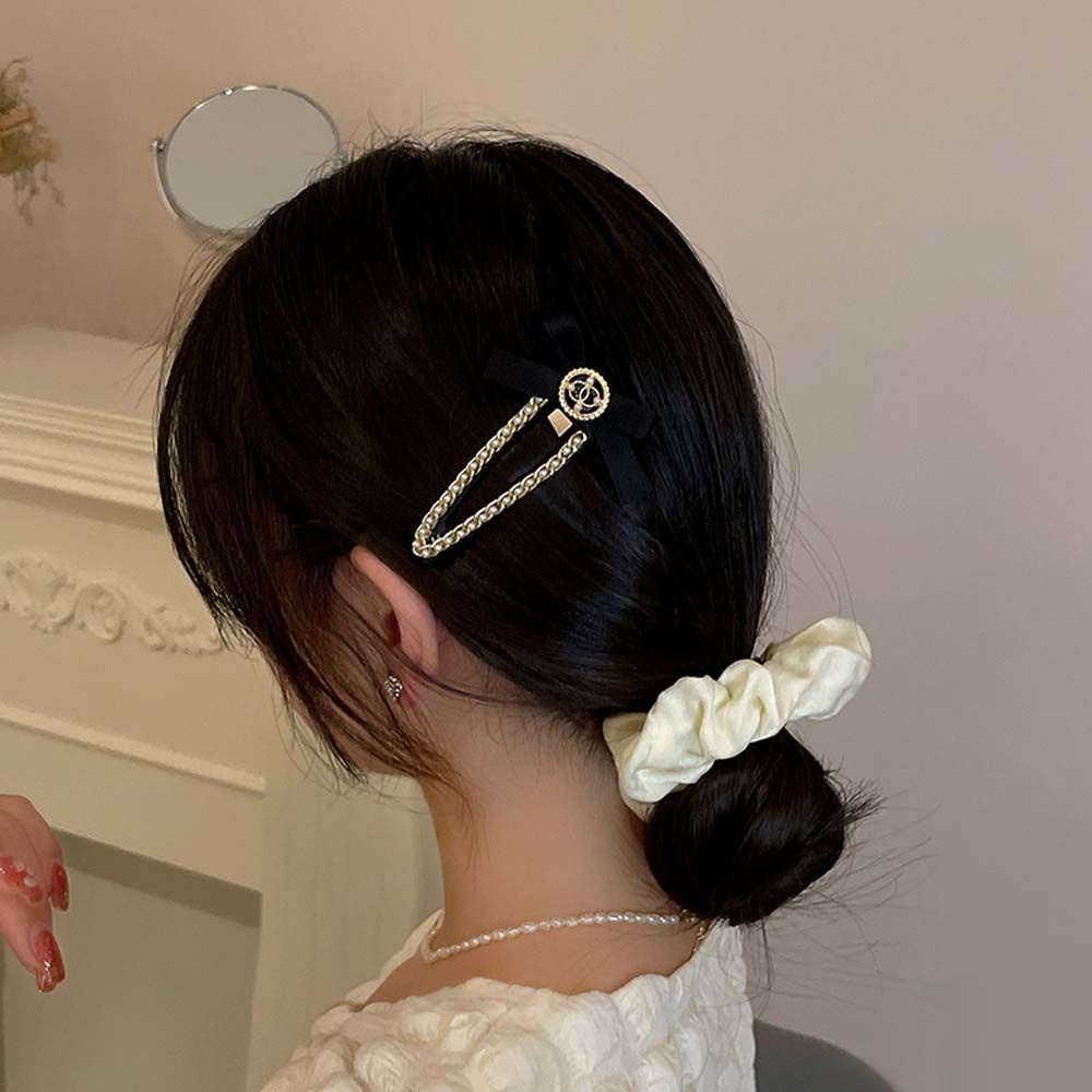 Kẹp tóc BB đính ngọc trai đen đơn giản phong cách Hàn Quốc cho nữ