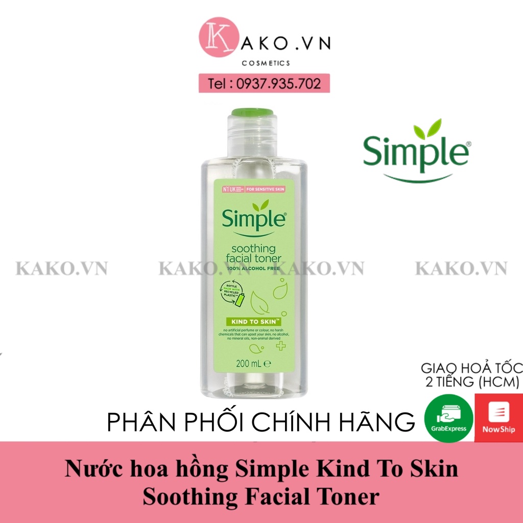 Nước hoa hồng Simple Kind To Skin Soothing Facial Toner, 200ml