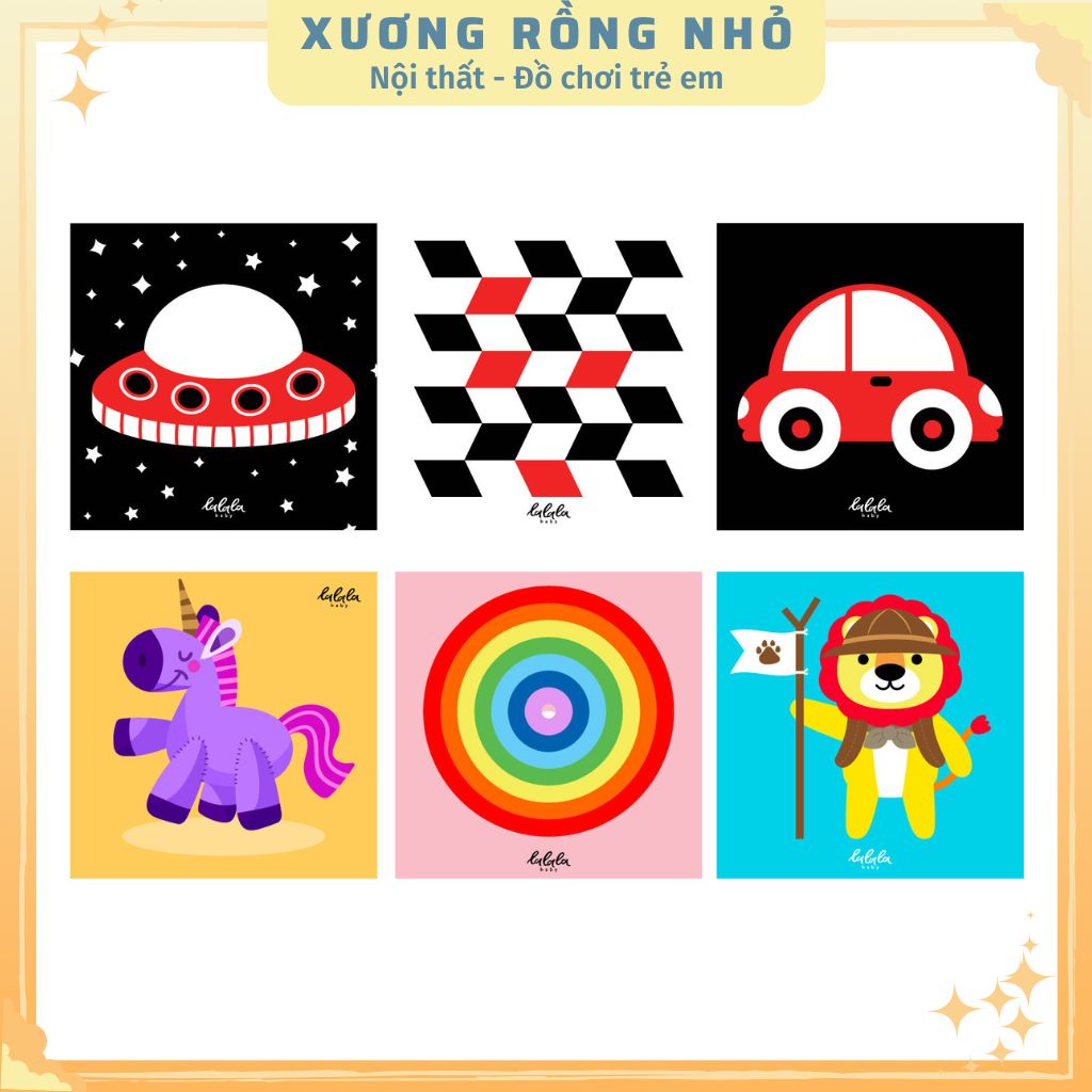 Thẻ kích thích thị giác cho trẻ sơ sinh dán tường đen trắng Lalala Baby giúp bé phát triển trí thông minh