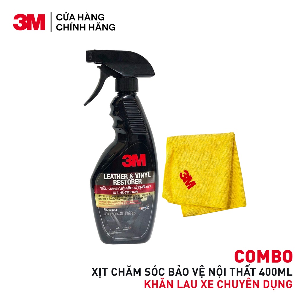 Combo Chai Xịt Chăm Sóc Và Bảo Vệ Nội Thất Ô Tô 3M 39040LT 400ml Và Khăn Lau Xe Chuyên Dụng 3M