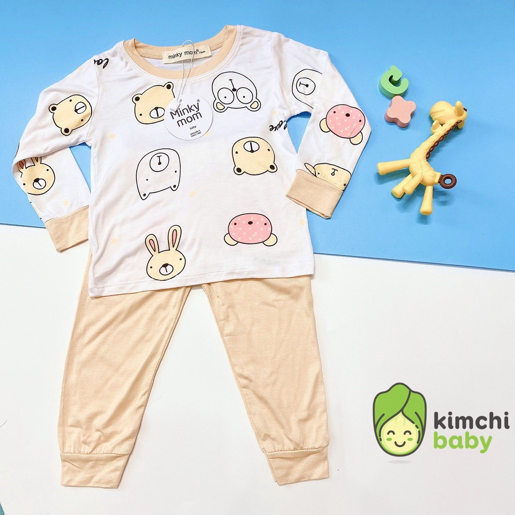 Bộ Dài Tay Minky Mom Chất Cotton Thun Lạnh Họa Tiết Dễ Thương Cho Bé Trai Bé Gái Chính Hãng Đóng Túi Zip MKM23