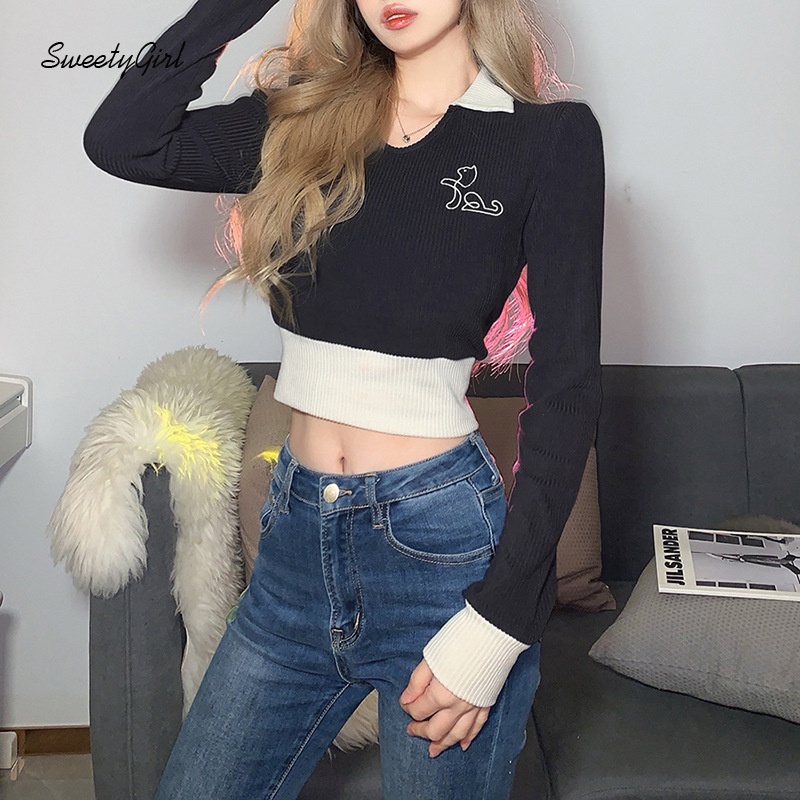 Áo Thun Tay Dài Dáng Ôm Màu Sắc Tương Phản 2022 Thời Trang Cho Nữ