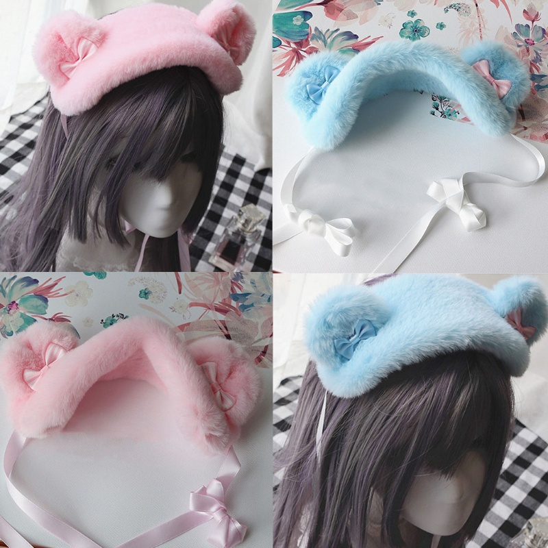 Băng đô cài tóc hình tai thú bằng lông nhung dùng hóa trang Halloween