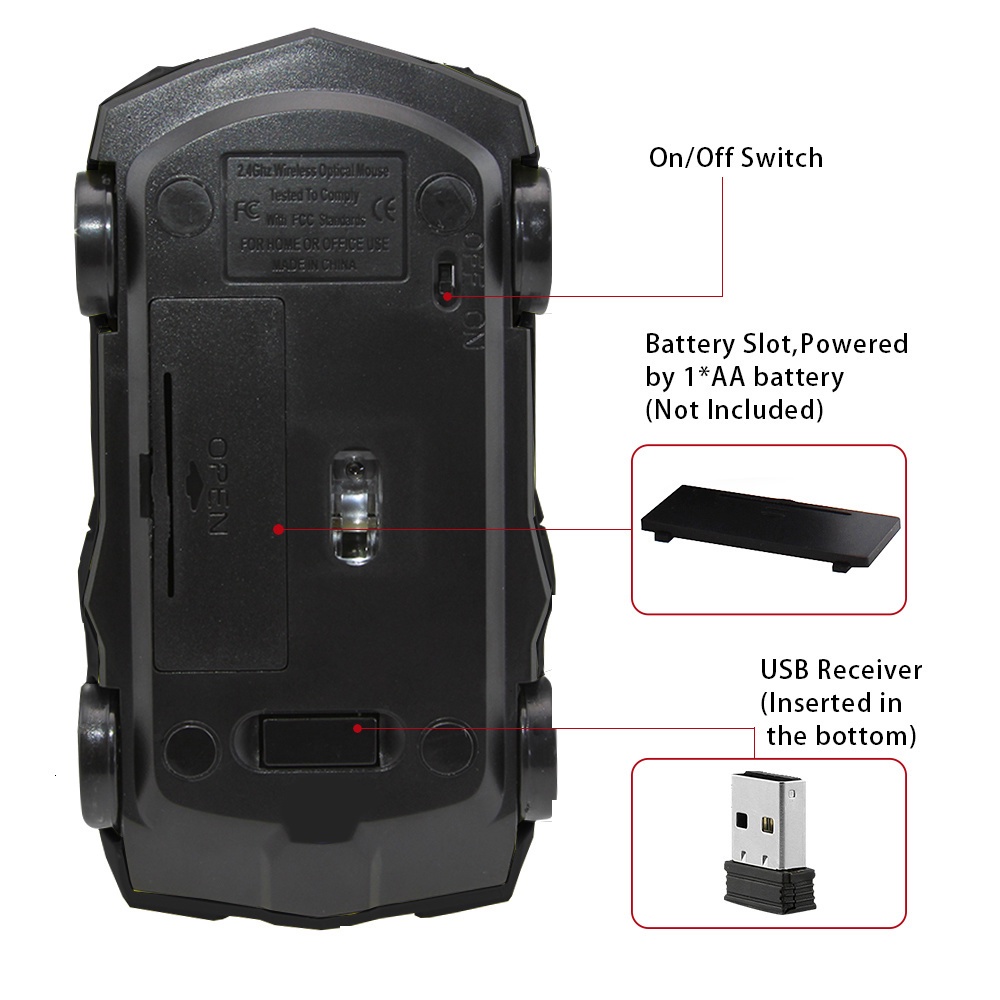 Chuột Quang Không Dây Hình Xe Hơi 3D Với Đầu Nhận Usb 2.4Ghz Hỗ Trợ Chơi Game Trên Máy Tính/Laptop