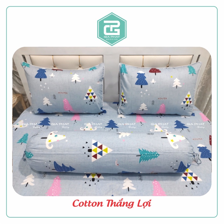 Bộ ga gối Thắng Lợi {4 món}100% Cotton chuẩn logo họa tiết Cây Thông