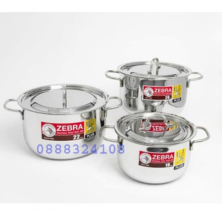 Bộ Nồi Inox 304 3 Đáy Nắp Phẳng Zebra Thái Lan 18cm 20cm 22cm 180827