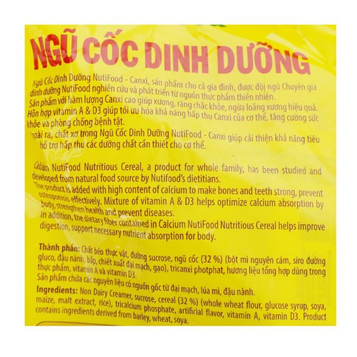 Ngũ cốc dinh dưỡng Canxi nguyên cám NutiFood bịch 500g