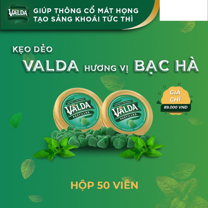 Kẹo valda pastilles original menthol hơn 100 năm kinh nghiệm về tinh dầu bạc hà,giúp thông cổ,mát họng,sảng khoái (malay