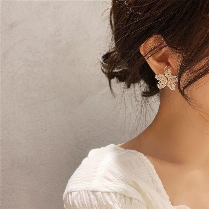 Khuyên Tai Mạ Bạc 925 Hình Hoa Xinh Xắn Phong Cách Hàn Quốc Cho Nữ