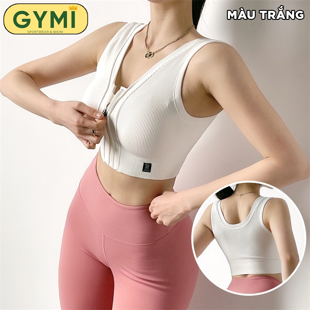 Áo bra tập gym yoga nữ GYMI AL27 có khoá kéo trước chất dệt kim len tăm co giãn cố định nâng đỡ ngực