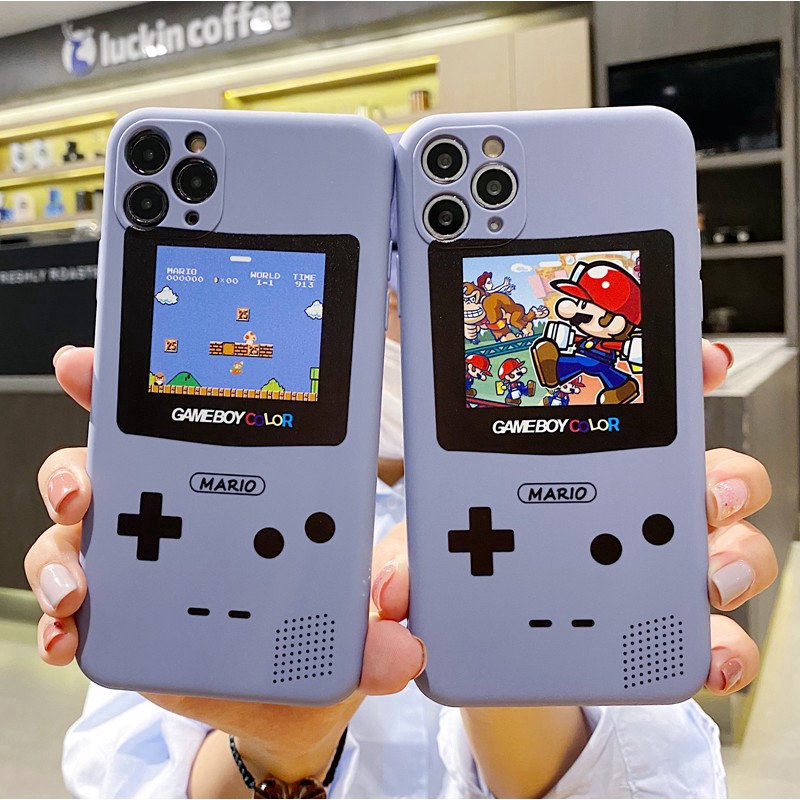 Super Mario Bros iPhone 7/8 Plus XS XR 11 Pro MAX Apple Phone Case Nintendo Game Console Cute Cartoon Pure Colour Liquid Silicone Cover Couple Shockproof Protective Soft Ultra Thin Frosted Casing