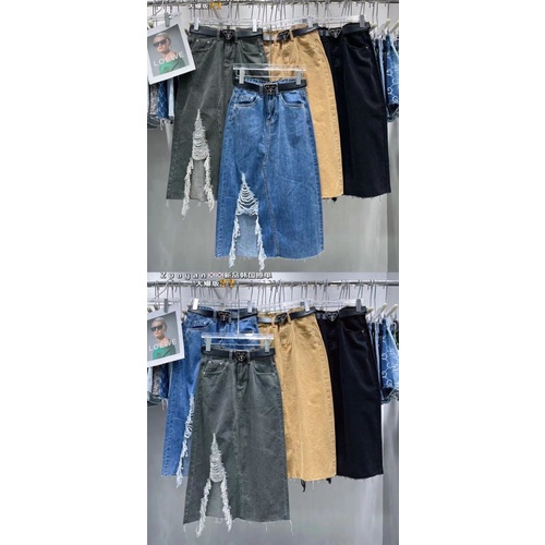 CHÂN VÁY JEANS NỮ DÁNG DÀI RÁCH QC L1 MS27991