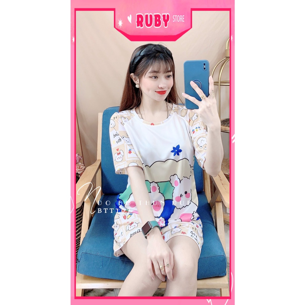 Đồ bộ thun đùi cho nữ mặc nhà chất vải mềm mát in hình hoạt hình dễ thương BTT107