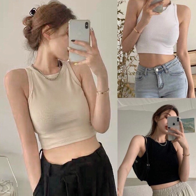 Áo ba lỗ sát nách dáng ôm body áo hai dây croptop xinh dễ phối đồ