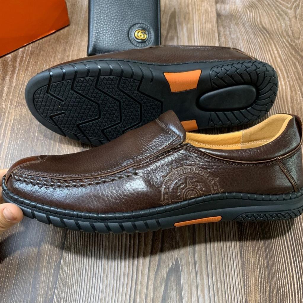 Giày Lười Nam Da Bò Cao Cấp Nguyên Tấm Màu Nâu Đế Cao Su Có Khâu Đế Kiểu Dáng Thời Trang(Bảo Hành Da 12 Tháng) | BigBuy360 - bigbuy360.vn