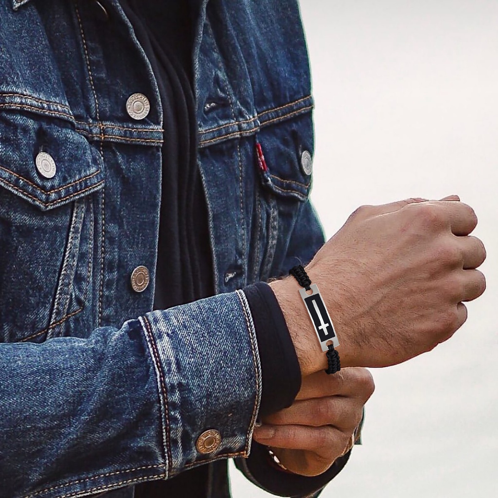 Vòng Tay Dây Bện Nylon Phối Mặt Thánh Giá Bằng Thép Không Gỉ Có Thể Điều Chỉnh Dành Cho Nam