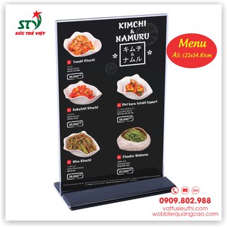 Menu mica a5, a6, menu mica 4x7.5, menu mica 5.5x9, menu l nhỏ, kệ mica, mica để bàn, menu mica đế bàn