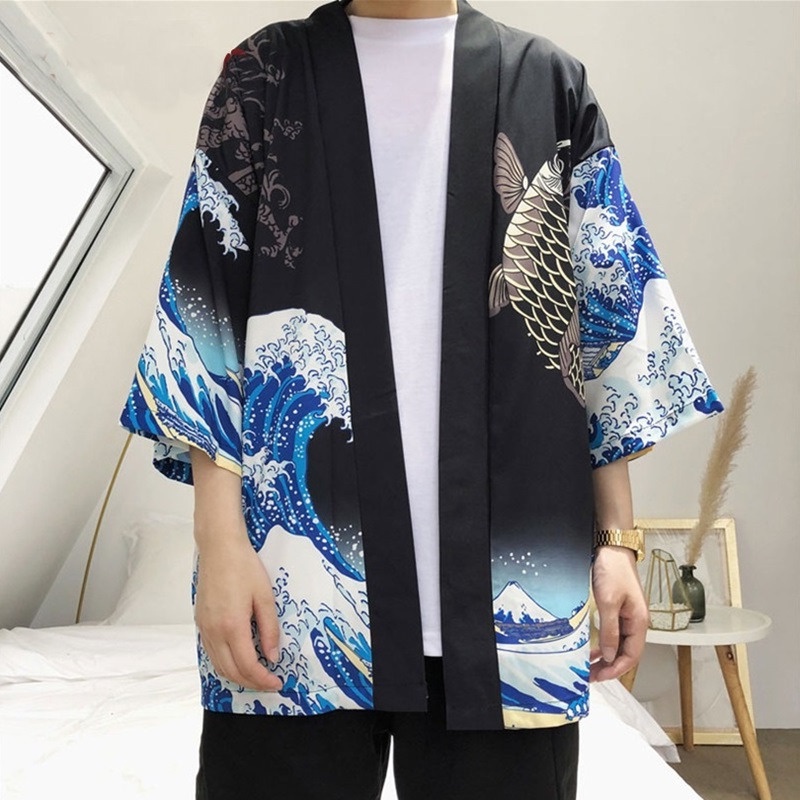 Áo Khoác Kimono Nhật Bản In Họa Tiết Samurai Cho Nam