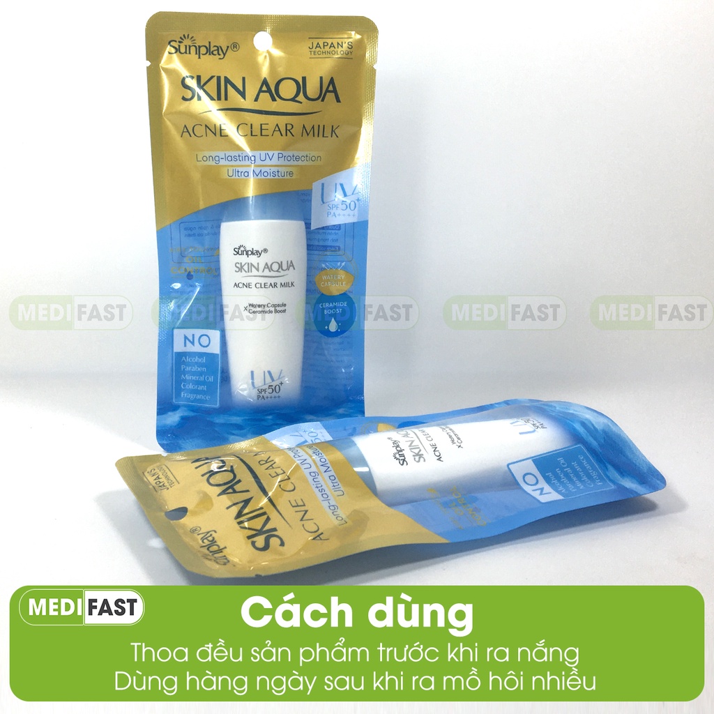 Sữa chống nắng dưỡng da ngừa mụn Sunplay Skin Aqua Acne Clear Milk cho da mụn dầu tuýp 25g