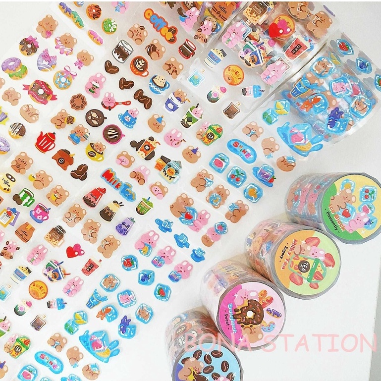 Cuộn băng keo sticker hologram lấp lánh gấu nâu dễ thương Eslite Sweet | BSW120