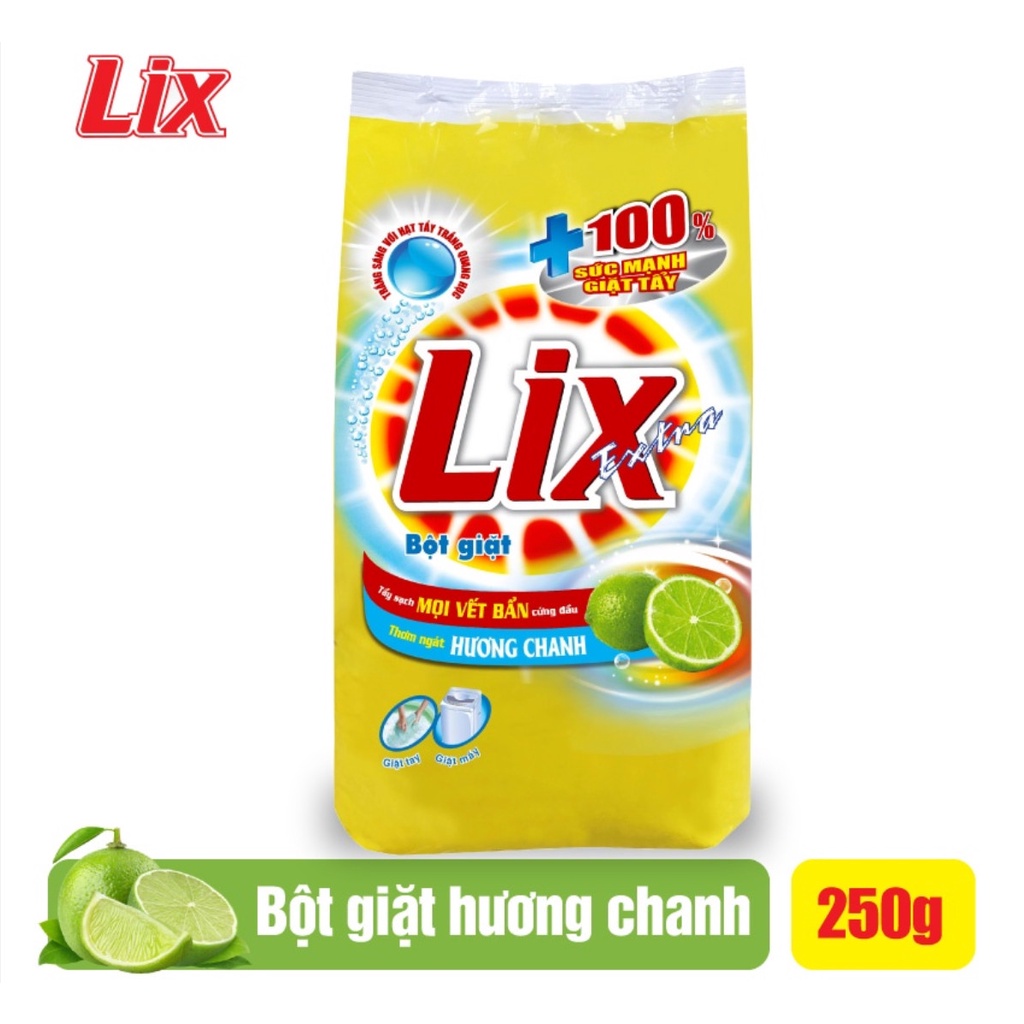 Bột giặt LIX EXTRA 250gram HƯƠNG CHANH dành cho giặt máy, giặt tay tẩy cực mạnh