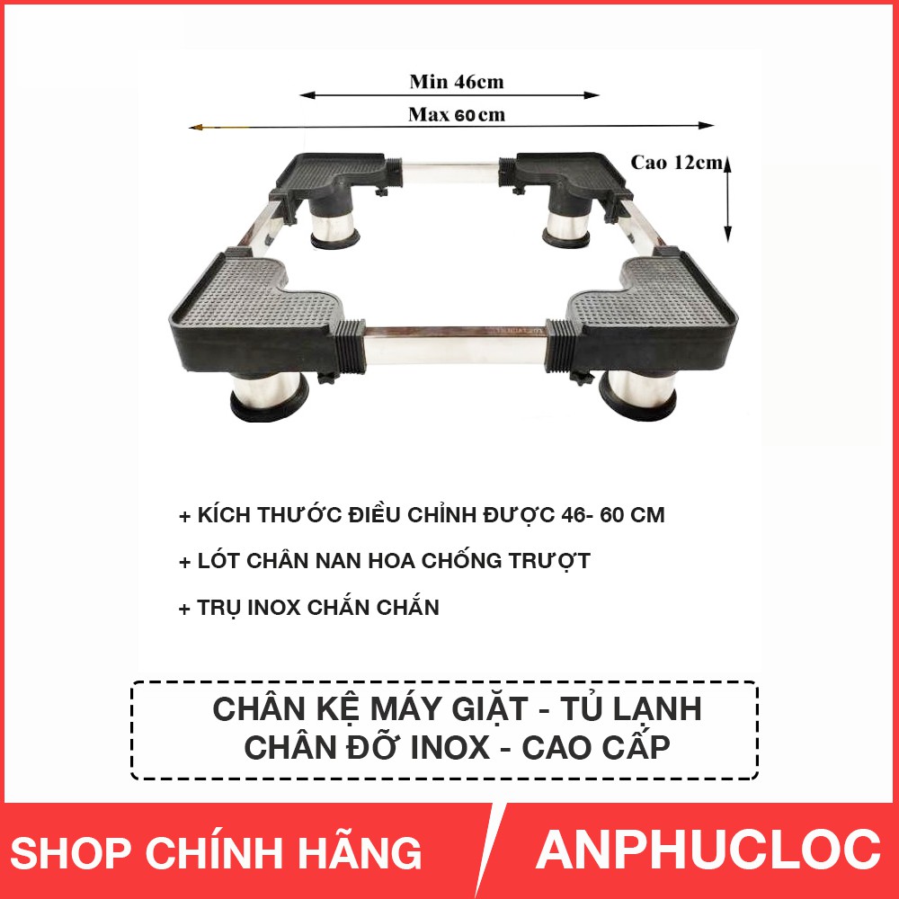 CHÂN KÊ MÁY GIẶT TỦ LẠNH TRỤ INOX LOẠI DÀY ĐIỀU CHỈNH 50 -62 CM ( GIAO NHANH 2H - HCM)