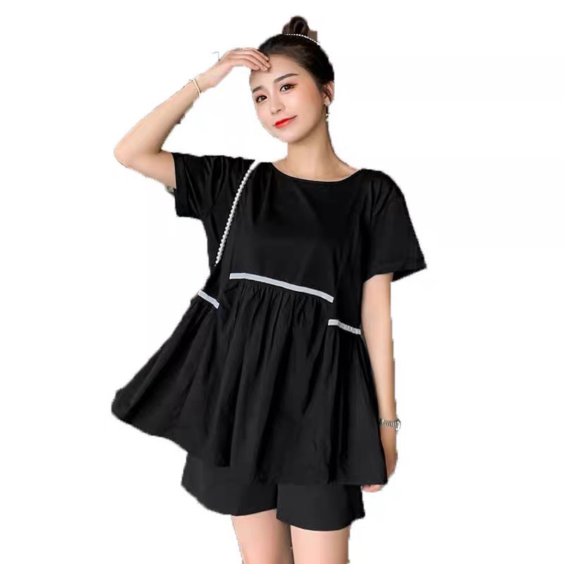 Bộ đồ bầu kiểu dáng babydoll thiết kế viền trắng xinh xắn quần có chun chỉnh BĐ867