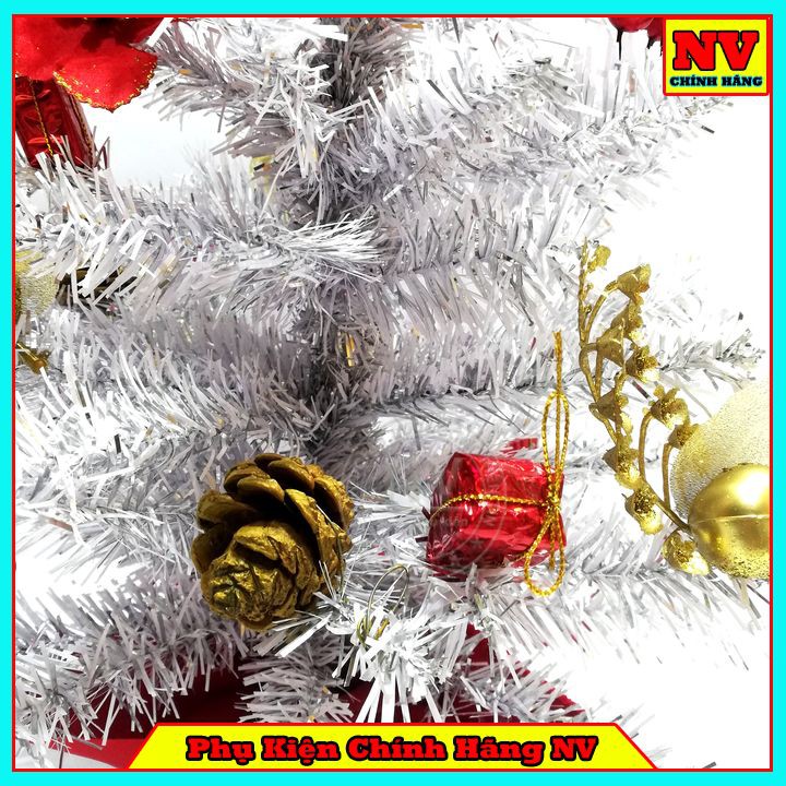 Cây Thông Noel Để Bàn 51Cm Màu Trắng Đế Nhựa Bọc Vải Đỏ