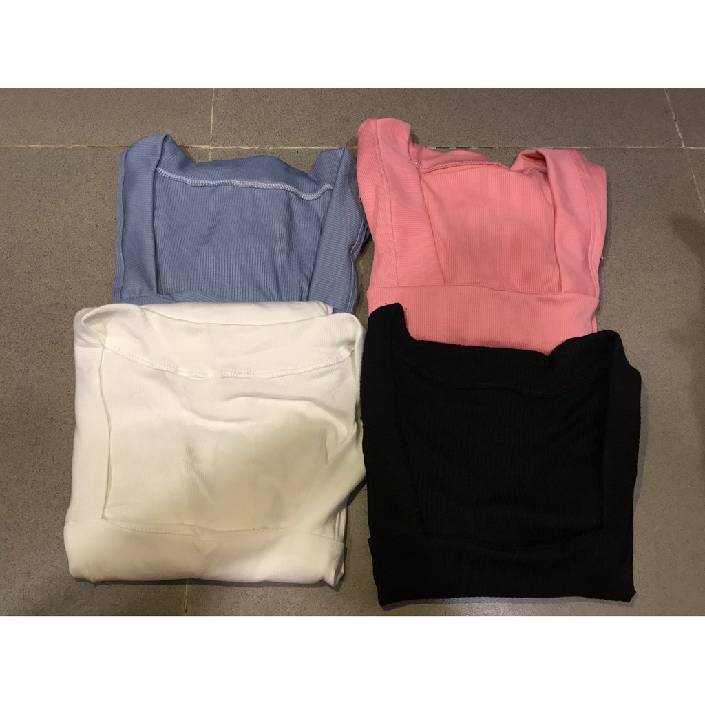 ÁO THUN GÂN CỔ VUÔNG CROPTOP TAY DÀI TÔN DÁNG NỮ THỜI TRANG CỰC XINH- KÈM CLIP DƯỚI 57KG | BigBuy360 - bigbuy360.vn