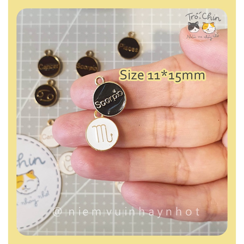 Charm kim loại cung Hoàng Đạo Zodiac Sign 2 màu đen trắng (hỗ trợ nối xích)