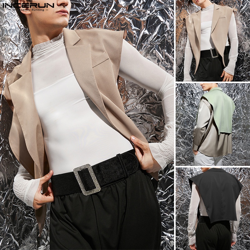 INCERUN Áo Khoác Parka Không Tay Hóa Trang Thời Trung Cổ Phong Cách Retro Cho Nam