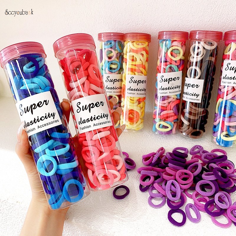 Set 100 Dây Buộc Tóc 3cm Không Đường May Co Giãn Nhiều Màu Sắc